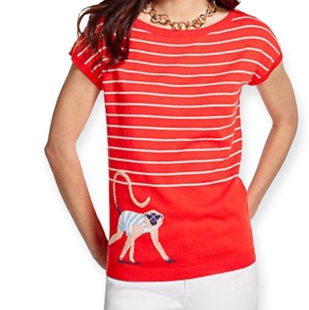 Talbots Striped with Embroidered Cute Monkey